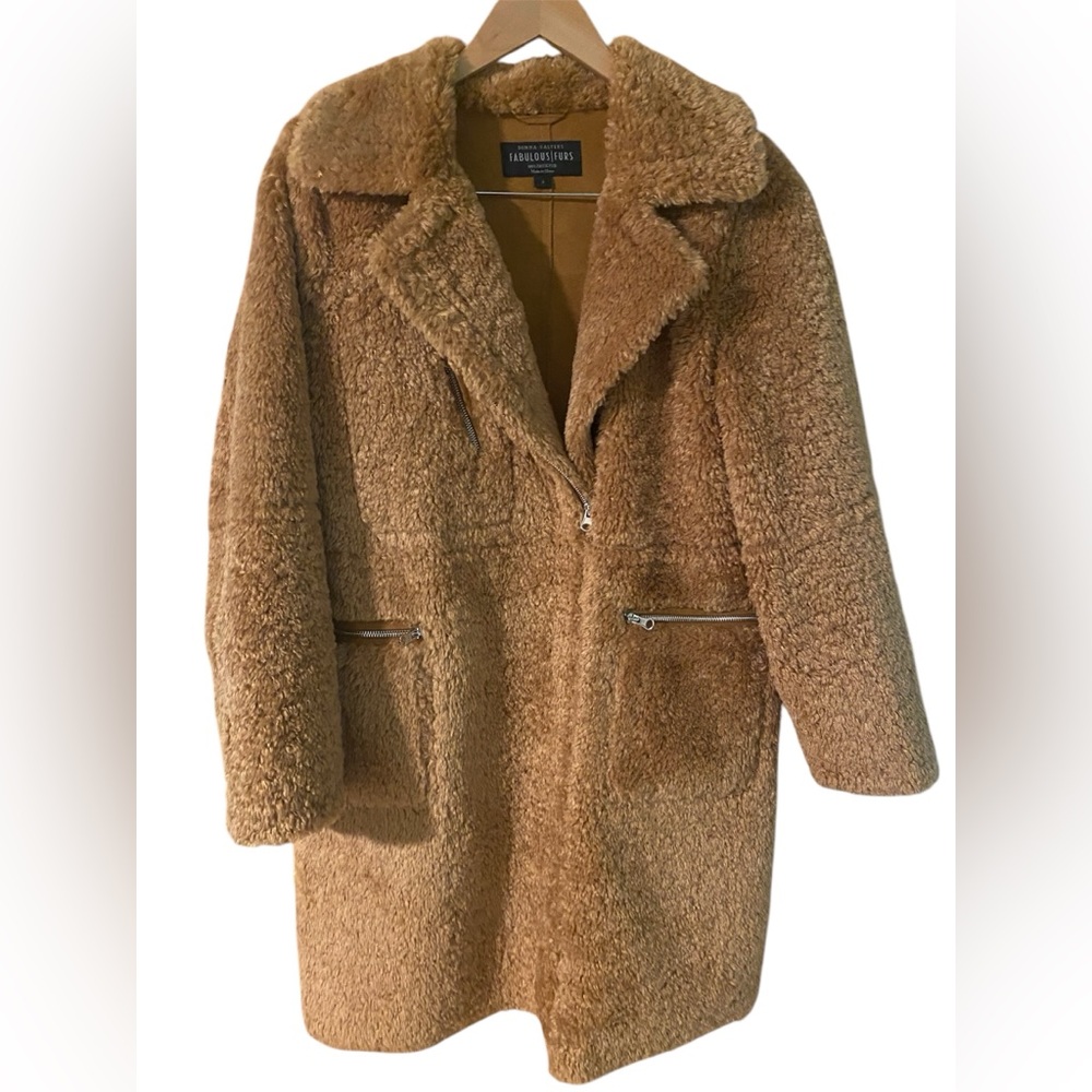 Fabulous Furs Donna Salyers Coat Teddy Bear Jacket Women’s Size Small Brown NEW
